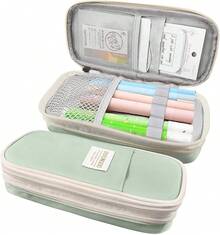 DOXUNGOO Estuche para lápices de gran capacidad Bolsa para lápices de papelería Bolsa para bolígrafos para niñas adolescentes para oficina Colegio Escuela Viaje Caja de soporte (macarrón azul) - verde macarrón - Ver 1