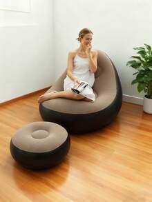 1 Set - Leisure Inflatable Sofa, Inflatable Recliner With Flocking Backrest, Inflatable Patio Recliner Suitable For Indoor Living Room And Bedroom, Outdoor Travel Camping, Picnic And Beach Recliner (With Air Pump)