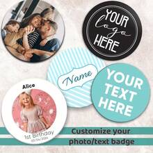 Customized Photo Or Text Badge/Button Badge, Create Your Own Design Pin Badge, Personalized Badge, Personalized Metal Badge, Suitable For Weddings, Parties, Gifts, Christmas Gifts - Multicolor - View 1