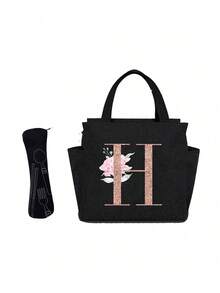 Geantă de prânz izolată personalizată cu identificare a primei litere - Geantă Bento caldă din pânză, închidere cu fermoar, căptușeală din folie de aluminiu de mare capacitate, potrivită pentru designul primei litere la serviciu și la școală, școli și activități în aer liber - Ușor de curățat, design compact, impermeabil, cutie de prânz, geantă de prânz pentru femei, geantă de picnic pentru profesori, geantă frigorifică pentru camping, geantă frigorifică pentru sală de clasă, geantă de picnic pentru femei, geantă de damă pentru școală, accesorii școlare, articole școlare