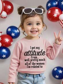 1件女童休闲印花圆领长袖T恤，夏季女婴服装 - 可爱的宝宝T恤给每个孩子带来欢乐和幸福！ - 粉色 - 查看 3