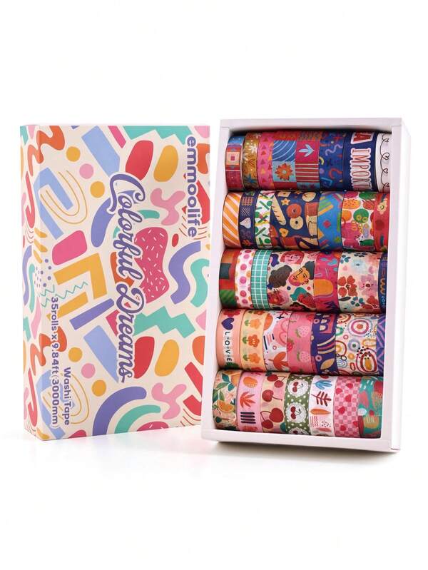 35 لفة من شريط واشي، مجموعة ملونة وجميلة بطبعات زهرية قابلة للكتابة لتزيين الألبومات والمفكرات، لوازم مجلة الخردة، فن المخطط DIY، بعرض 5-30 مم وطول 9.84 قدم/لفة