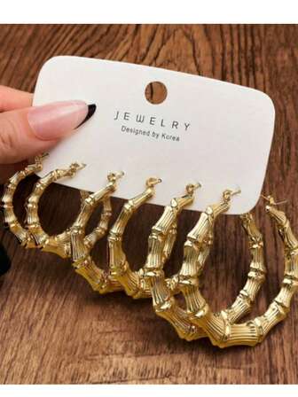 1 套时尚圈形耳环，女士个性化耳环，轻质竹耳环 6 件，适合派对和日常佩戴