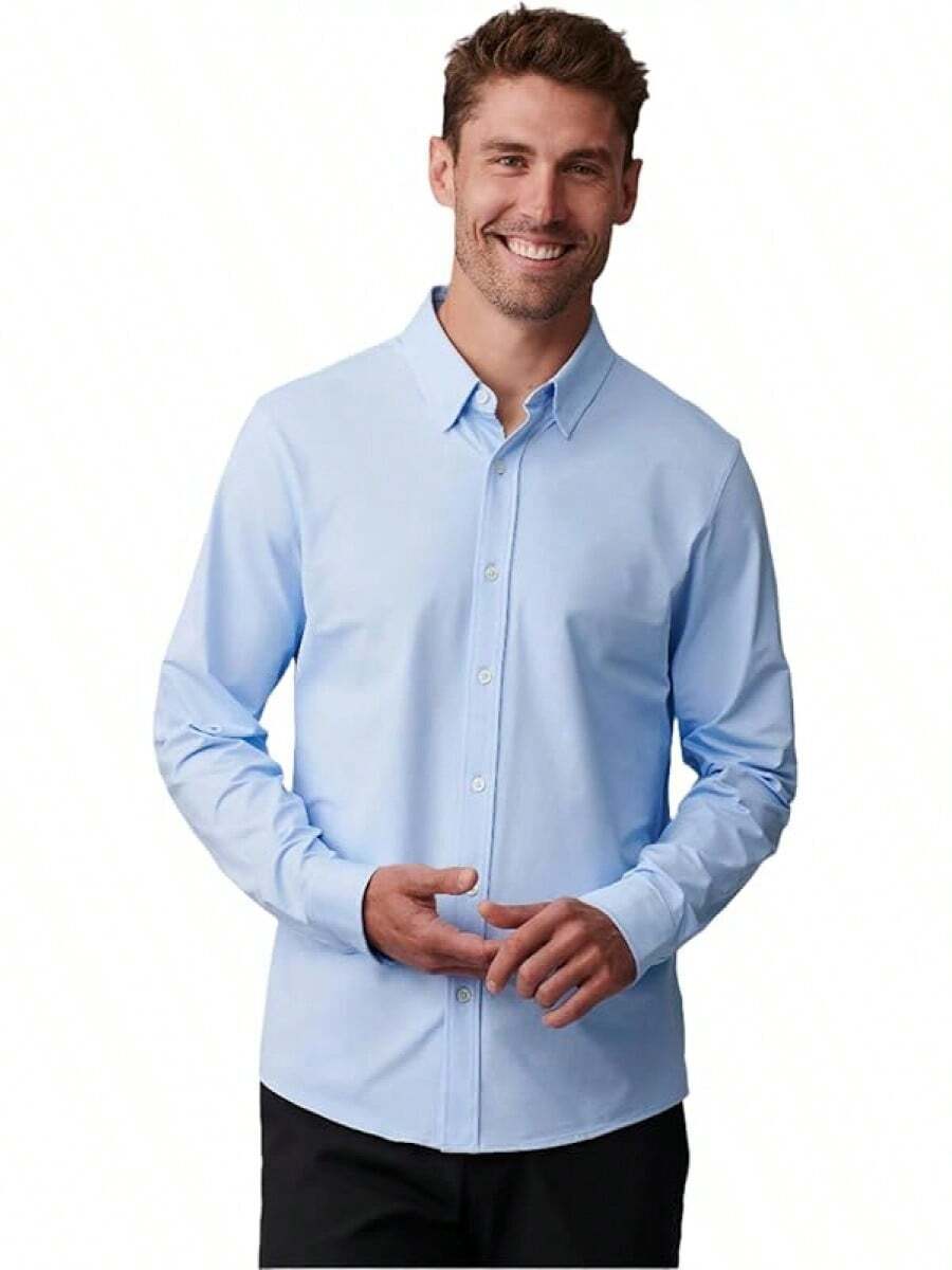 Men's Commuter Shirt, Performance Dress Shirts For Men, Machine Washable, Wrinkle Resistant, Slim Fit Button Down Shirthalloween - Business Blue - View 1