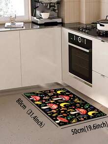 1/2pcs Mushroom Forest World Style Farmhouse Floor Mat, With Strong Water Absorption And Easy Cleaning, Is Suitable For Home Decoration, Farmhouse, Porch, Interior, Room Decoration, Kitchen, Dining Room, Small Office/Home Office, Sink, Laundry Room, Floor Mat, Kitchen Mat And Non-Slip Mat.