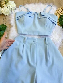 Women's Cropped And Short Set With Padding And Bag SP025 - Màu xanh lam - Xem 2