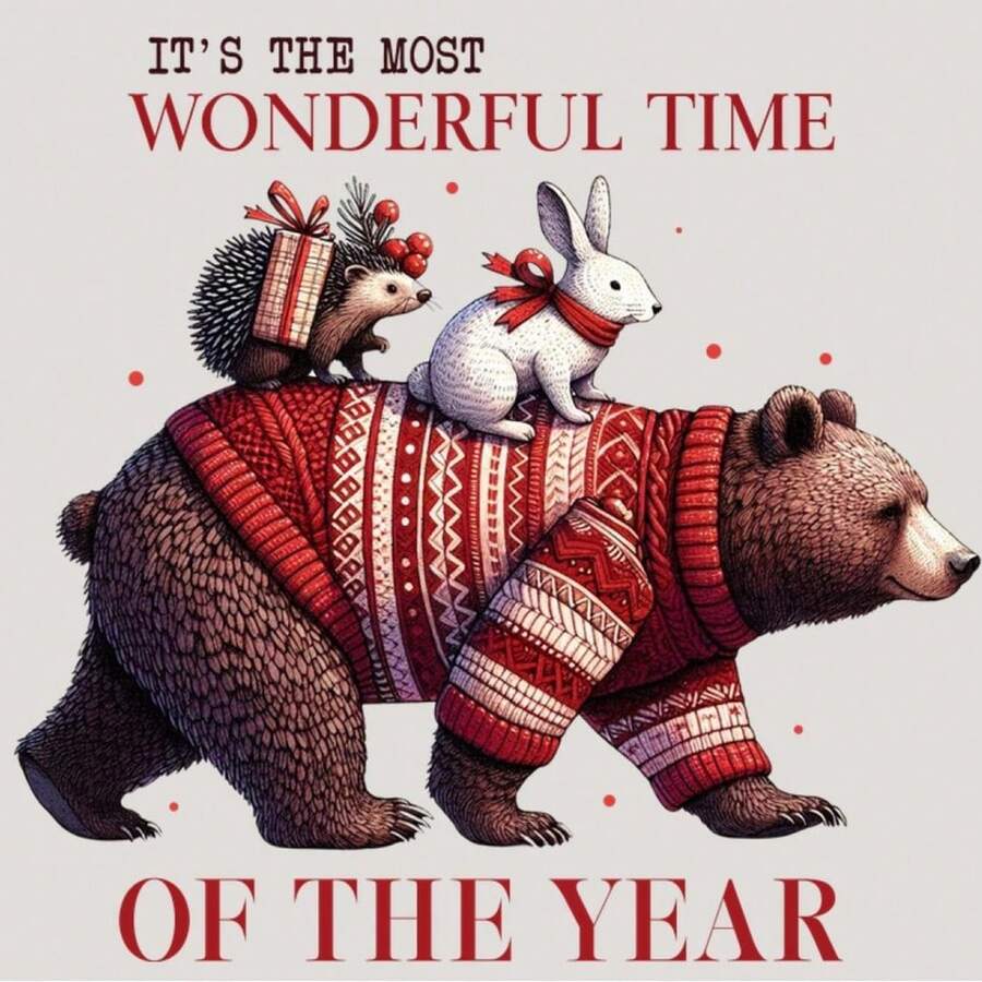 1 pieza/2 piezas/3 piezas Oso de Navidad, Conejo, Erizo - Pegatina de planchar, Calcomanía de transferencia de calor - Adecuado para bolsa de lona, jeans, almohada, suéter, mochila, camiseta DTFDIY - Multicolor - Ver 1