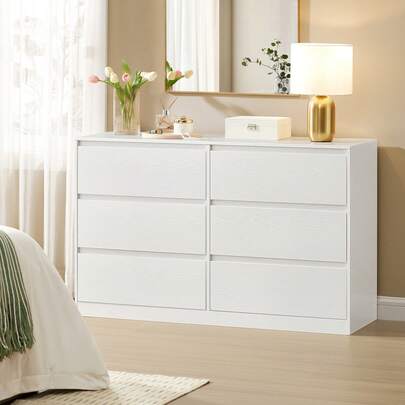 VASAGLE Kailyn Collection - Commode Chambre 6 Tiroirs, Armoire de Rangement, Meuble à Vêtements, 40 x 119,4 x 75 cm, Style Moderne, Blanc Neige
