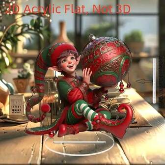1pc 2D Acrylic Christmas Elf Desktop Decor, Holiday Decoration Suitable For Bedroom, Cafe, Living Room, Office, Home Garden, Patio, Indoor/Outdoor Art Decor, Home Decor, Perfect Gift For Friends, Elegant Style, No Power Required