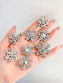20个女士银色雪花仿珍珠发夹，水钻冬季氛围发饰，鳄鱼夹刘海发夹，优雅日常及圣诞雪花发饰，新年必备，派对造型，头部配饰，发夹 - 銀色 - 查看 6