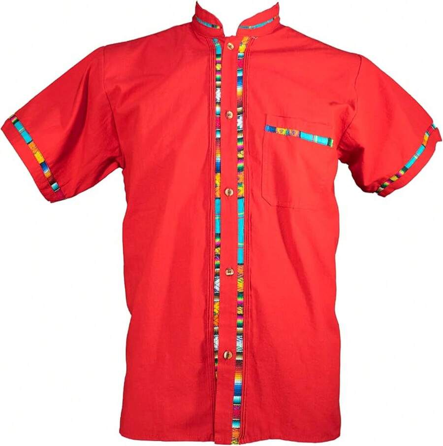 Men's Short Sleeve Mexican Guayabera Shirts Made In Mexico, Multiple Colorshalloween - 紅色 - 查看 1