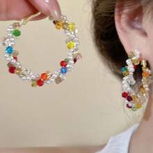 1 Pair Exquisite Crystal Inlaid Pearl Earrings With Premium Wrapped Setting Western Style Luxury Design Sparkling Colorful Gems Hypoallergenic Materials Comfortable For Daily Wear Perfect For Romantic Dinners Party Events Formal Engagements And Special Gatherings Ideal Gift For Valentine's Day Anniversaries And Celebrations