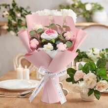 Ramo de flores de ganchillo Flor de punto Decoración del hogar Regalo del día de la madre Flores artificiales para el cumpleaños del día - Rojo - Ver 7