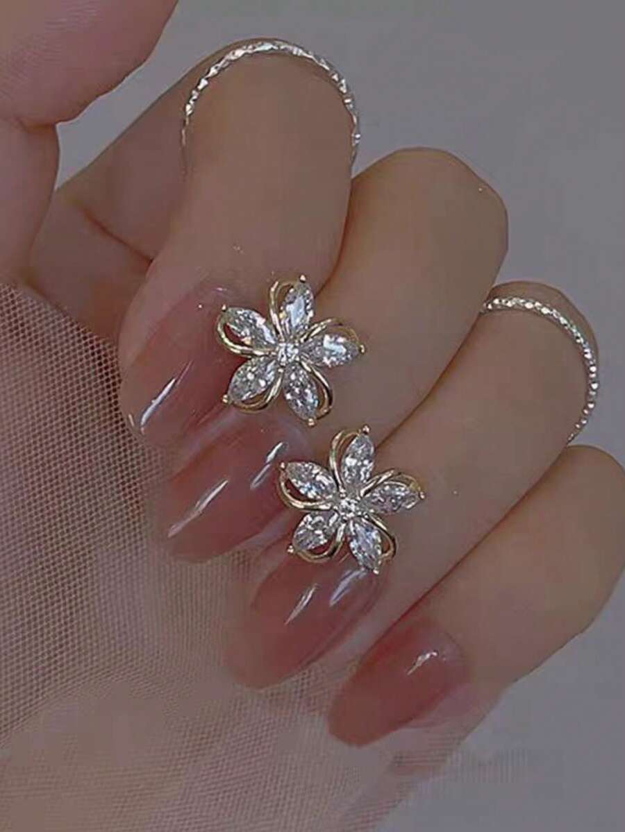 1 Pair / Vintage And Elegant RAL Rhie Stud Earrings, Suitable For Daily Wear And Gift Giving, A Perfect Choice For Valentine's Day Gifts - 金色 - 查看 1