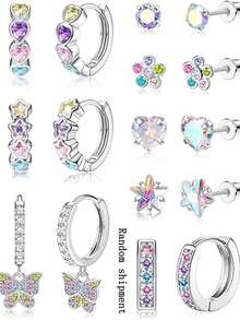 16 件青少年低过敏性耳环，适合敏感耳朵的不锈钢环状耳环，螺丝后耳环，可爱的幼儿耳环，青少年珠宝耳环 - 粉色 - 查看 7