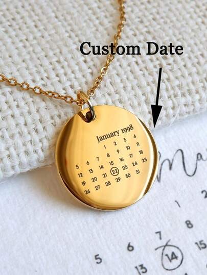 1pc Personalized Calendar Necklace, Customized Lettering Date Pendant, Personalized (Day, Month, Year) Birthday, Anniversary, Valentine's Day, Christmas Gifts For Women, Wives, Moms, Sisters - Elegant Daily And Special Occasion Jewelry