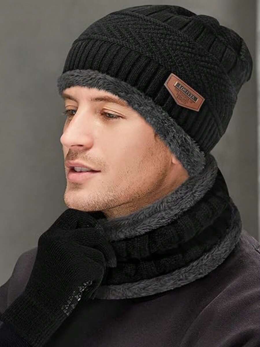 Gorros de invierno, bufanda y guantes, gorros holgados gruesos y cálidos, gorro de punto, calentador de cuello para hombres y mujeres