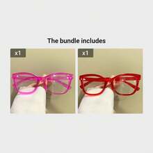 Y2K Cat Eye Transparent Lens Candy Color Fashion Decoration Computer Glasses For Women - 紅 - 查看 4