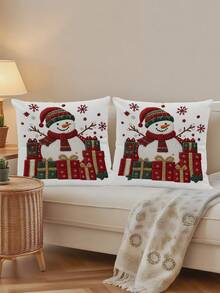2 Fundas de cojín decorativo con diseño bordado de muñeco de nieve navideño para decoración del hogar, sofá, sala de estar, dormitorio, cama, sillón (sin relleno)