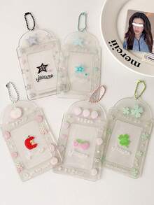 1 件透明四叶草和草莓 3 英寸卡夹，闪光水果卡通偶像卡夹，学生证/公交卡钱包，儿童