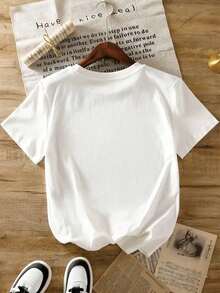 Mujer Casual T-shirt con Estampado de Palma y Frase Inspiradora Diseño Minimalista Corte Suelto Cuello Redondo Manga Corta Primavera Verano Diario - Blanco - Ver 2