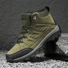 Botas de senderismo retro para hombres - Cálidas, duraderas, antideslizantes con soporte elástico para el tobillo | Parte superior de PU y suela de goma | Cierre de cordones | Adecuado para aventuras en todas las estaciones, zapatos para camping al aire libre, suela duradera