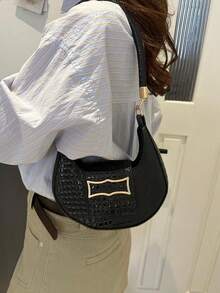 Una borsa a mezzaluna retrò alla moda con motivo a coccodrillo, chiusura con fibbia, leggera, di colore unito, adatta all'uso quotidiano delle donne