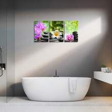 3 buc poster pe pânză fără ramă, pictură Zen cu orhidee și piatră, artă murală pe pânză, pictură murală artistică pentru cadou, dormitor, birou, sufragerie, cafenea, bar, decor de perete, decorare pentru casă și dormitor