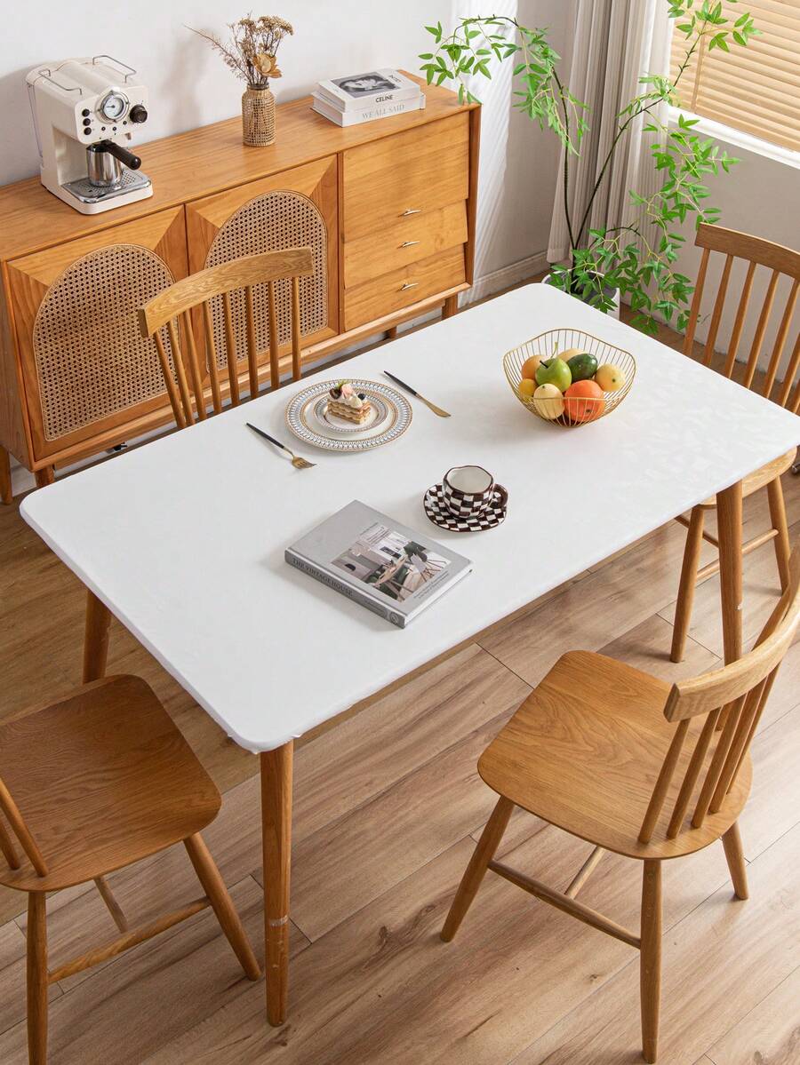 1PC Solid Color Minimalist Modern Oil-Proof Waterproof Washable Round Home Coffee Table Cloth Luxury Premium Fabric Tabletop Protector Cover - White - View 1