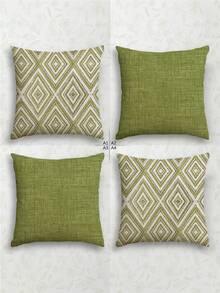 4pcs Decorative Pillow Covers, Geometric Pattern, 100% Hypoallergenic Polyester Fiber Cushion Covers, Vintage Linen Material, Hidden Zipper, Machine Washable, Minimalist Modern Line Design, Zipper Closure, Home Decor Throw Pillow Covers For Sofa, Living Room, Bedroom, No Pillow Insert - Green - View 7