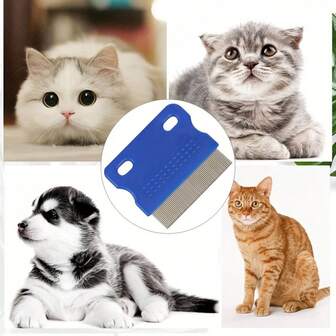 3/5 件双面不锈钢细齿除蚤梳，有效去除跳蚤，温和宠物美容，适合敏感肌肤