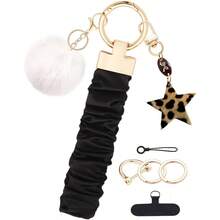 Wristlet Keychain Stretchy Key Chain Car Keys With D - Ring Scrunchie Keychain Wristlet Cute Wrist Lanyard - Black - View 2