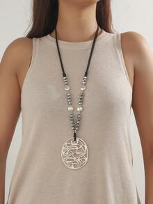 1pc Fashionable Casual Geometric Beaded Alloy Necklace, Suitable For Women's Daily Wear - Silver - View 1