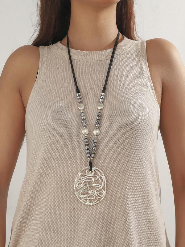 1 Stück modischer, lässiger geometrischer Perlen-Legierung Halskette, geeignet für den täglichen Gebrauch von Frauen