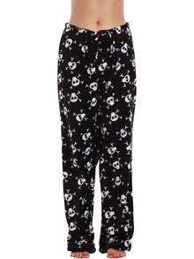 Women's Plush Pajama Pants - And Cozy - 黑色 - 骷髏頭和交叉骨 - 查看 4