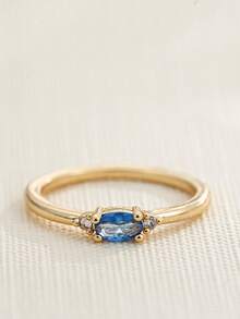 1 pieza Anillo con baño de oro de 18K, piedra natal de diciembre, diseño sencillo adecuado para hombres y mujeres, regalo de cumpleaños - Multicolor - Ver 10