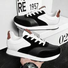 Zapatos deportivos versátiles para hombres - Diseño de cordones de corte bajo, suela acolchada de EVA - Negro/Blanco - Zapatos ligeros para fitness, running y uso casual - Parte superior de PU transpirable, suela antideslizante - Adecuado para ocasiones casuales y formales - Estilo de ropa de calle de moda