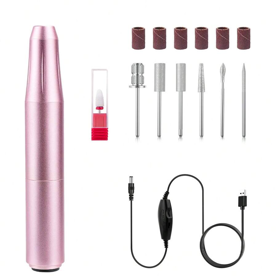 LKE Electric Nail Art Manicure Pedicure Drill Pen Style Nail Polisher Machine Tool Kit With Low Noise Cutters & Nail Files - 粉色 - 查看 1