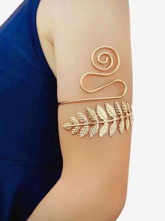 1 件金属叶臂带，简约螺旋线设计上臂手链，男女通用，适合夏季，身体链，派对装饰，送给女朋友的礼物