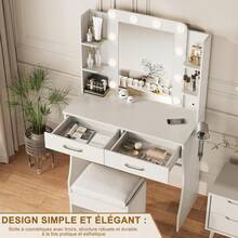 Vanity Table With Mirror And Stool, 85 X 40 X 140 Cm, LED And 3 Lighting Modes, 2 Sockets And 2 USB Ports, 2 Drawers, 4 Shelves - EU E Type Plug(220-240V) - View 4