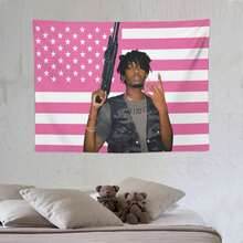 Playboi Rapper Carti American Flag Tapestry. Pink Gift. Easy Hang, Durable. Ideal For Living Room. Bedroom. Man Caves, Dorm Decor. Outdoor Parties. - Pink - View 7