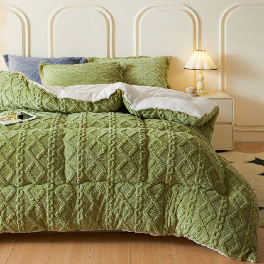 1pc Boho Taffeta Comforter, All-Season Soft Thick Bedding Comforter, Ideal For Bedrooms, Dorms, Hotels (Excludes Pillowcase), Fleece Blanket, Warm Blanket For Winter, Fluffy Comforter, All Size Twin/Full/Queen/King Size - 綠色 - 查看 1