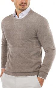 Men's Crew Neck Sweater Slim Fit Lightweight Sweatshirts Knitted Pullover For Casual Or Dressy Wear - 白色/棕色(雙色) - 查看 8
