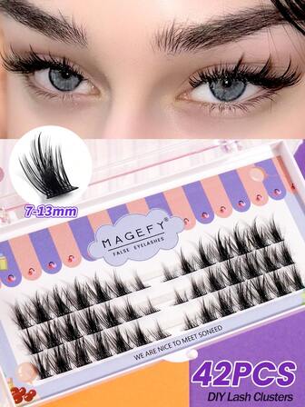 MAGEFY 42 件 CC 卷曲漫画 DIY 延长尾巴十字狐狸睫毛簇，猫眼睫毛，漫画尖尾仙女头发，3D 自然柔软舒适自然裸妆工具日本化妆浓密纤细睫毛延长，易于携带旅行，馈赠佳品，适合女性面部和眼部
