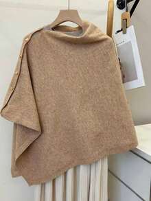 1 pieza Chal de poliéster de unicolor casual y multifuncional con botones, poncho de punto cálido para otoño/invierno