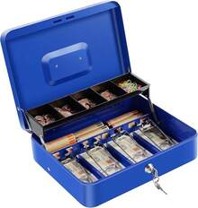 Cash Box With Lock Key And Money Tray - Large Money Box For Cash Register, Metal Lock Box For Money  11.8" X 9.4" X 3.54" Black - Blue With Key Lock - View 14