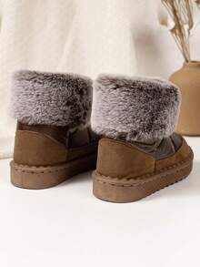 1 paire de bottes de neige courtes à bout rond casual pour enfants, confortables et chaudes pour l'extérieur en hiver
