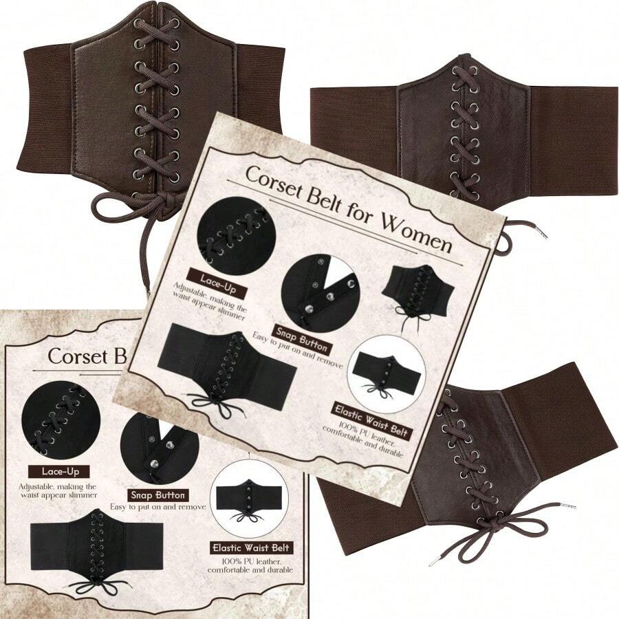 Century Star Womens Pirate Renaissance Corset Belt Accessories LaceUp Waist Belt For Women Halloween Ren Faire Costume - 咖啡 - 查看 1