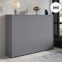 Faltbarer Schreibtisch Mit Rollen & Wireless Charger–2-In-1 Sideboard & Arbeitsplatz, 115*27*93 Cm Geschlossen, 95*51 Cm Tischfläche, Mit Regal & Anti-Kipp, Rollen Mit Bremse-Schreibtisch - Grey - View 4
