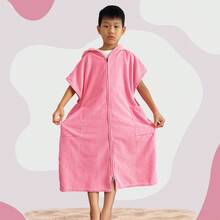 1 件儿童浴巾连帽衫吸水速干拉链冲浪斗篷换尿布毛巾游泳外套可穿戴沙滩巾粉色和海军蓝色 - 彩色 - 查看 12